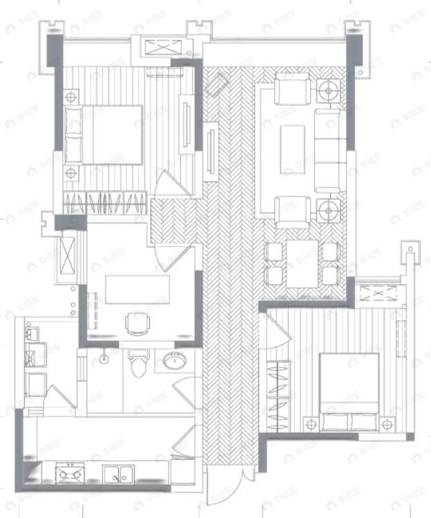 人居东湖长岛3室2厅1卫户型图