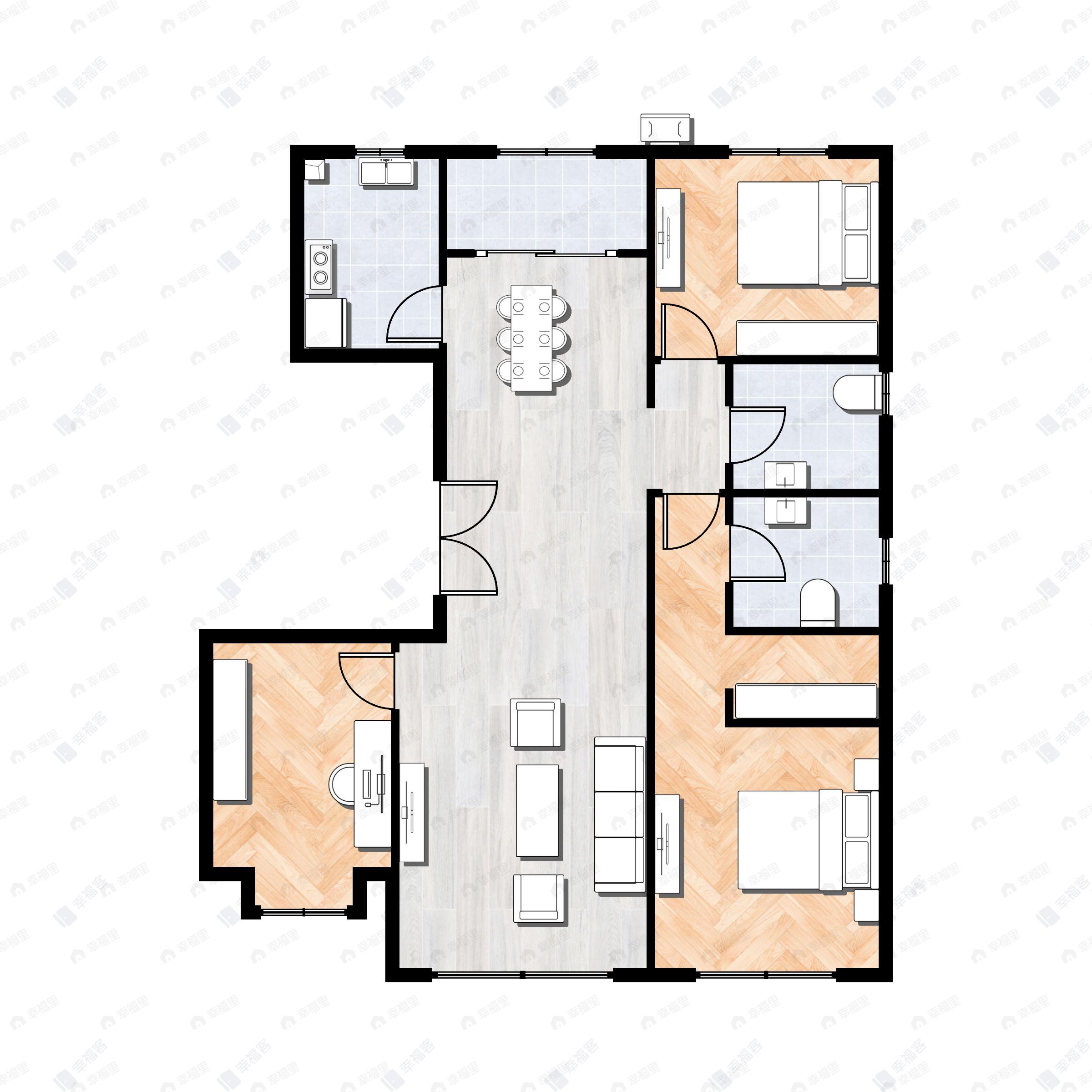 4室2厅2卫建面115平北|南户型图