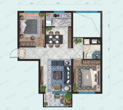 汇豪公园里2室2厅1卫户型图