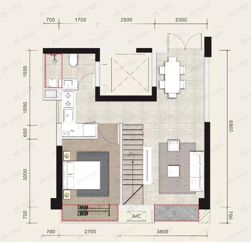 3室2厅2卫建面57平户型图