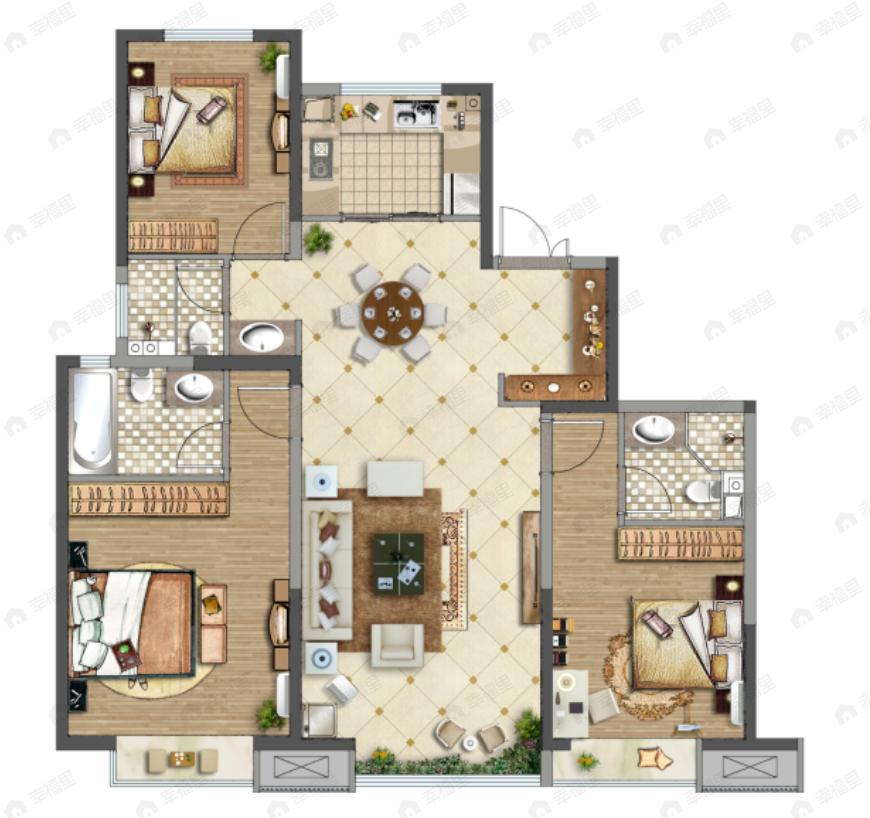 天朗悦玺台3室2厅3卫户型图