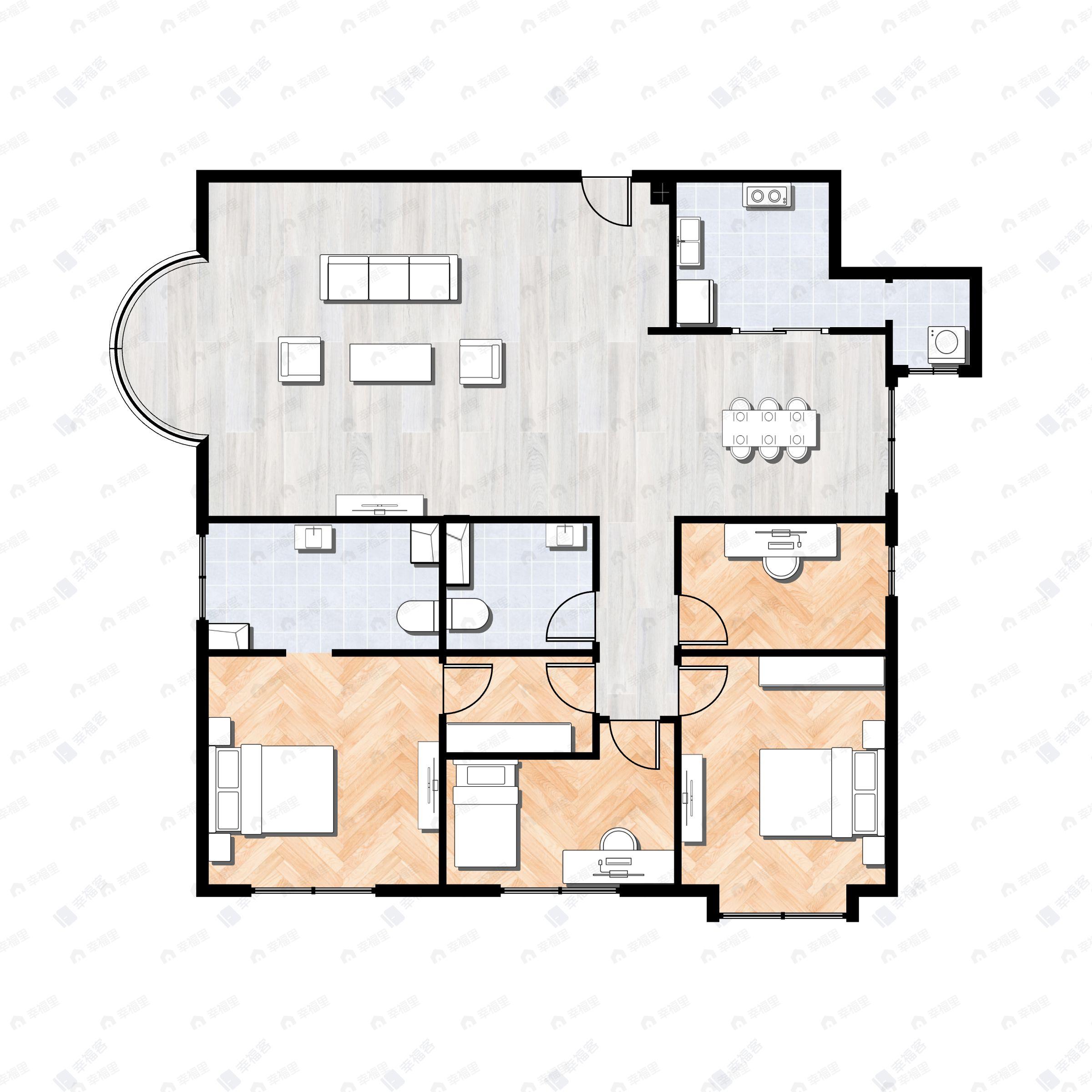 4室2厅2卫建面179平东|南|西户型图