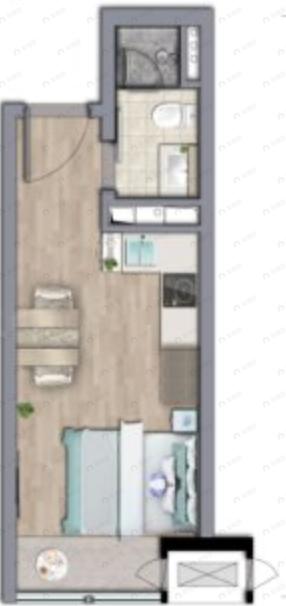 中铁卓越中心1室1厅1卫户型图