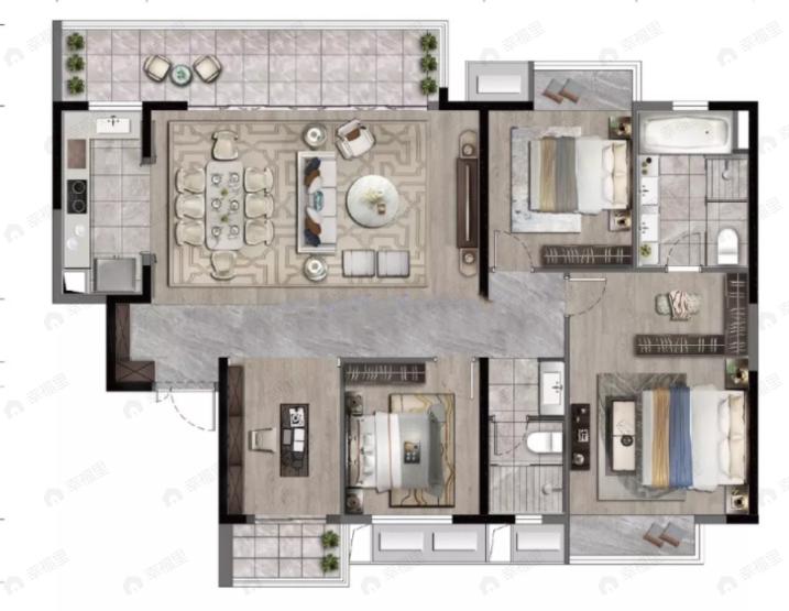 华润置地西园4室2厅2卫户型图