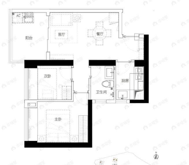 和城里2室2厅1卫户型图