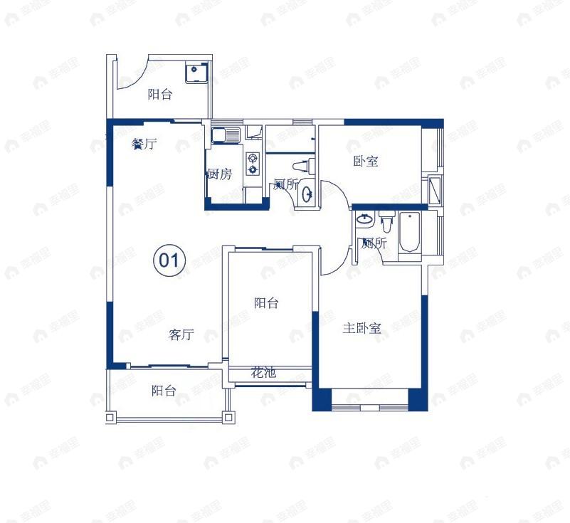 豪利花园2室2厅1卫户型图