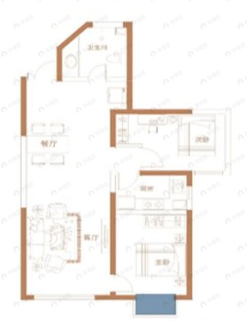 香山红叶2室2厅1卫户型图
