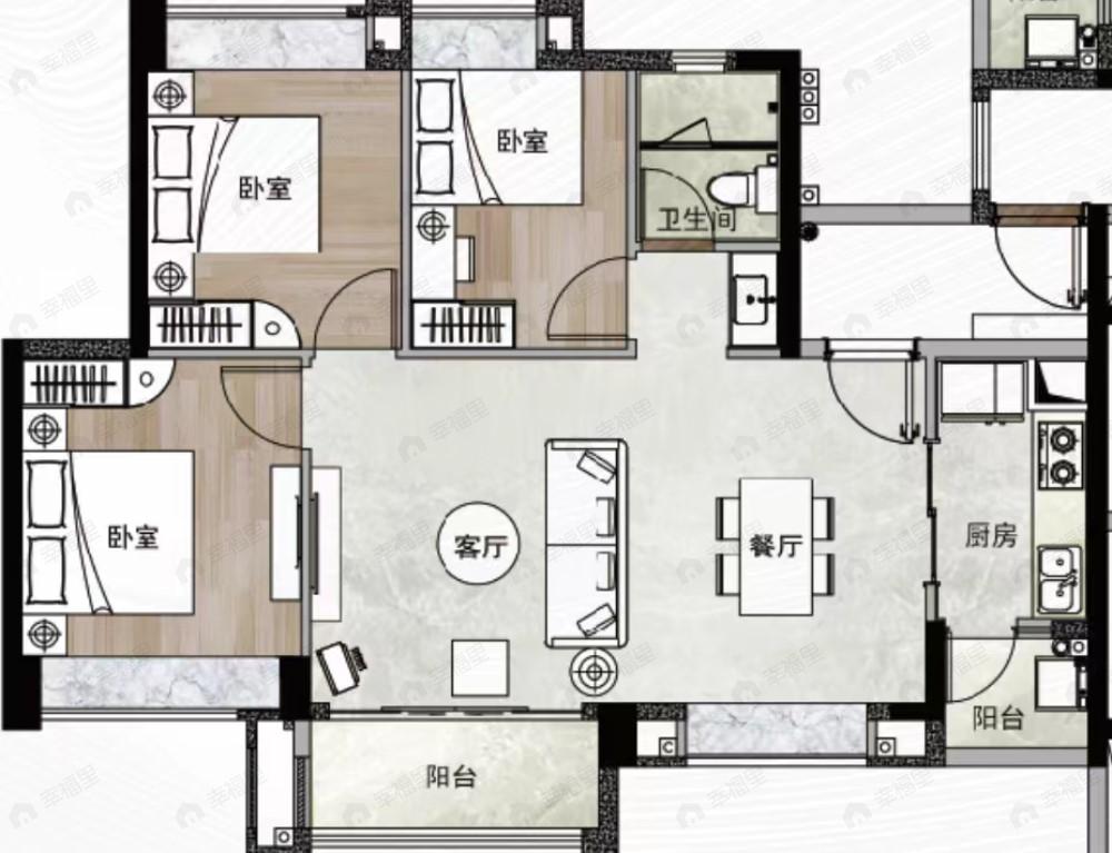 合景誉山国际3室2厅1卫户型图