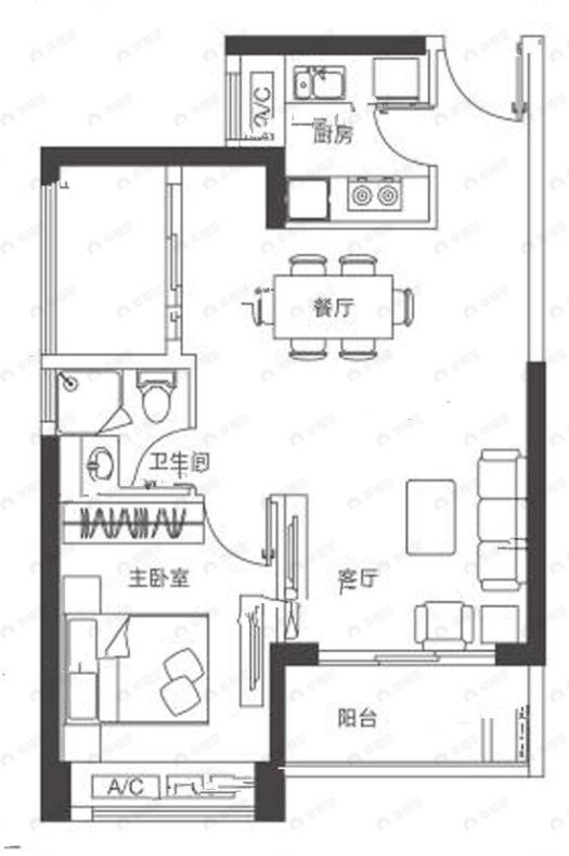 翠园华府1室2厅1卫户型图