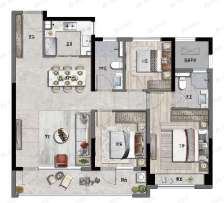 绿城文澜锦园3室2厅2卫户型图