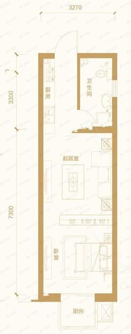 水郡花都1室1厅1卫户型图