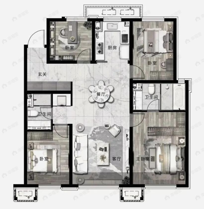 中海源境云起4室2厅2卫户型图