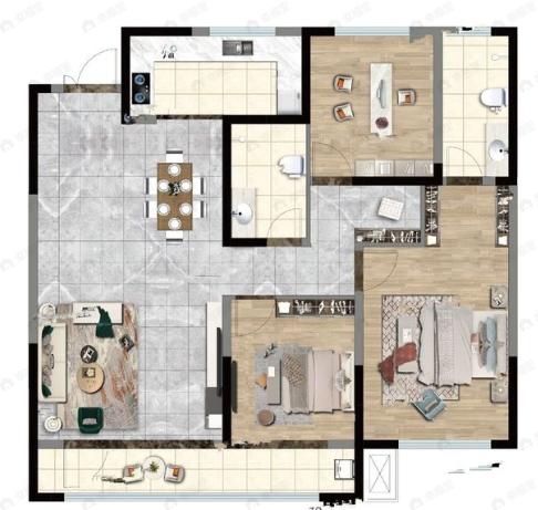 龙辰九悦湾3室2厅2卫户型图