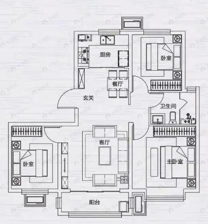 假日壹号3室2厅1卫户型图