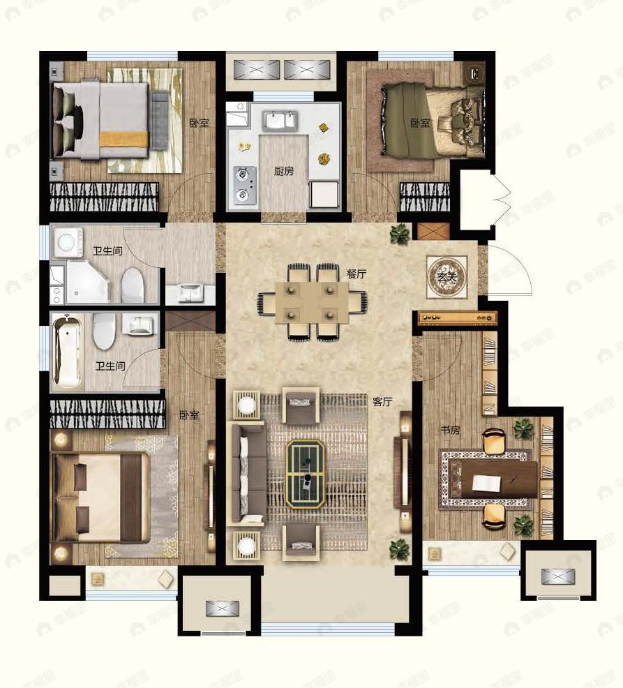 中国铁建澜廷墅4室2厅2卫户型图