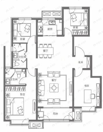 京能雍清丽苑4室2厅2卫户型图