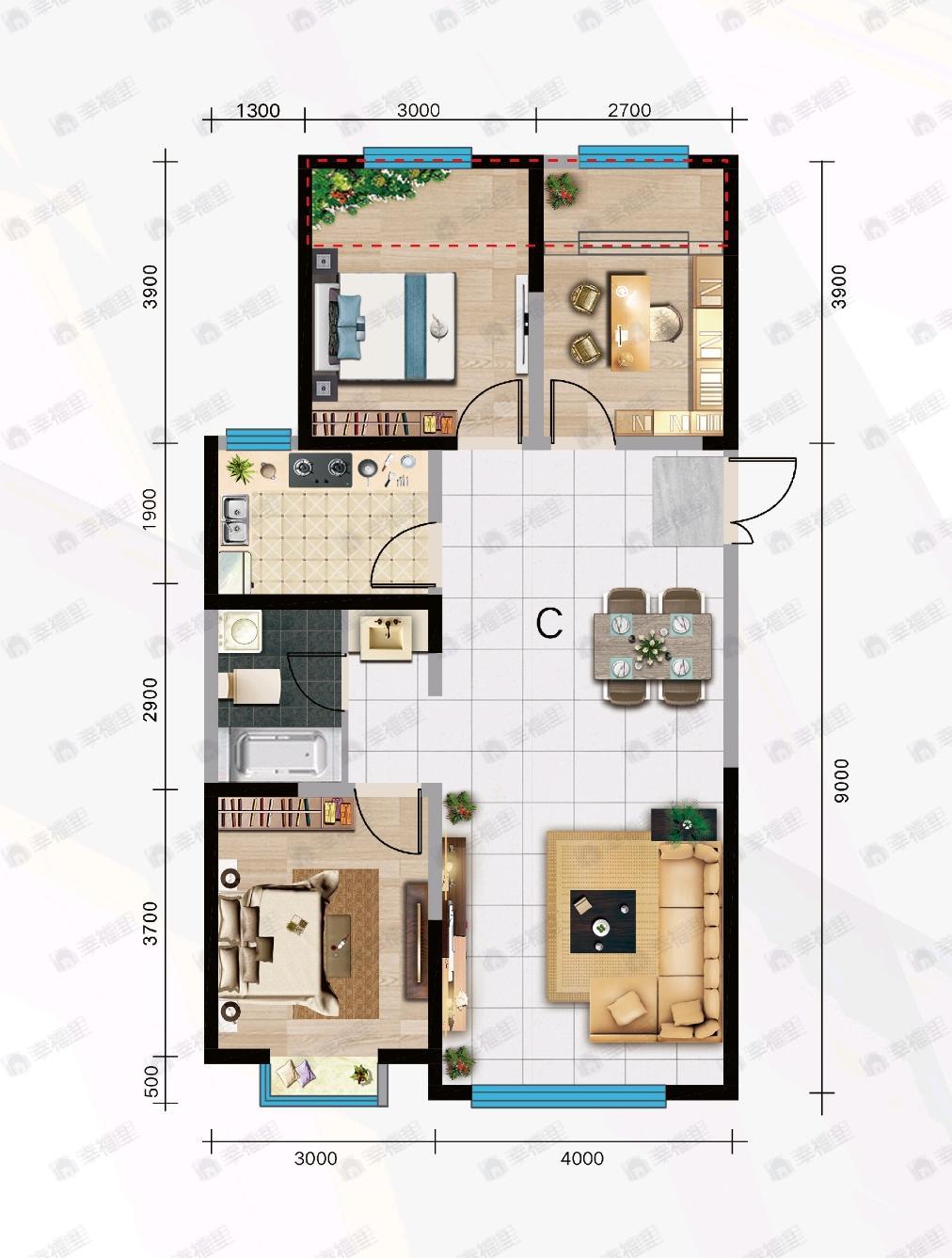 万枫美利山3室2厅1卫户型图