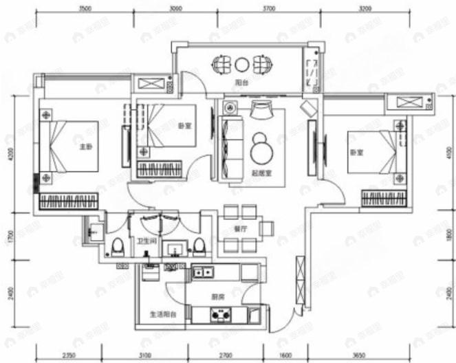 人居大同峰荟3室2厅2卫户型图