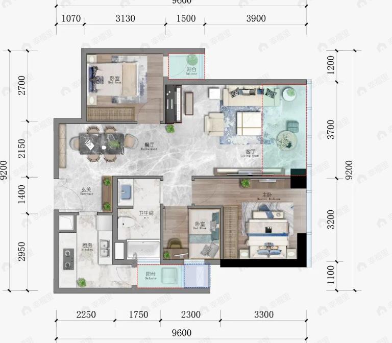 W云上3室2厅1卫户型图