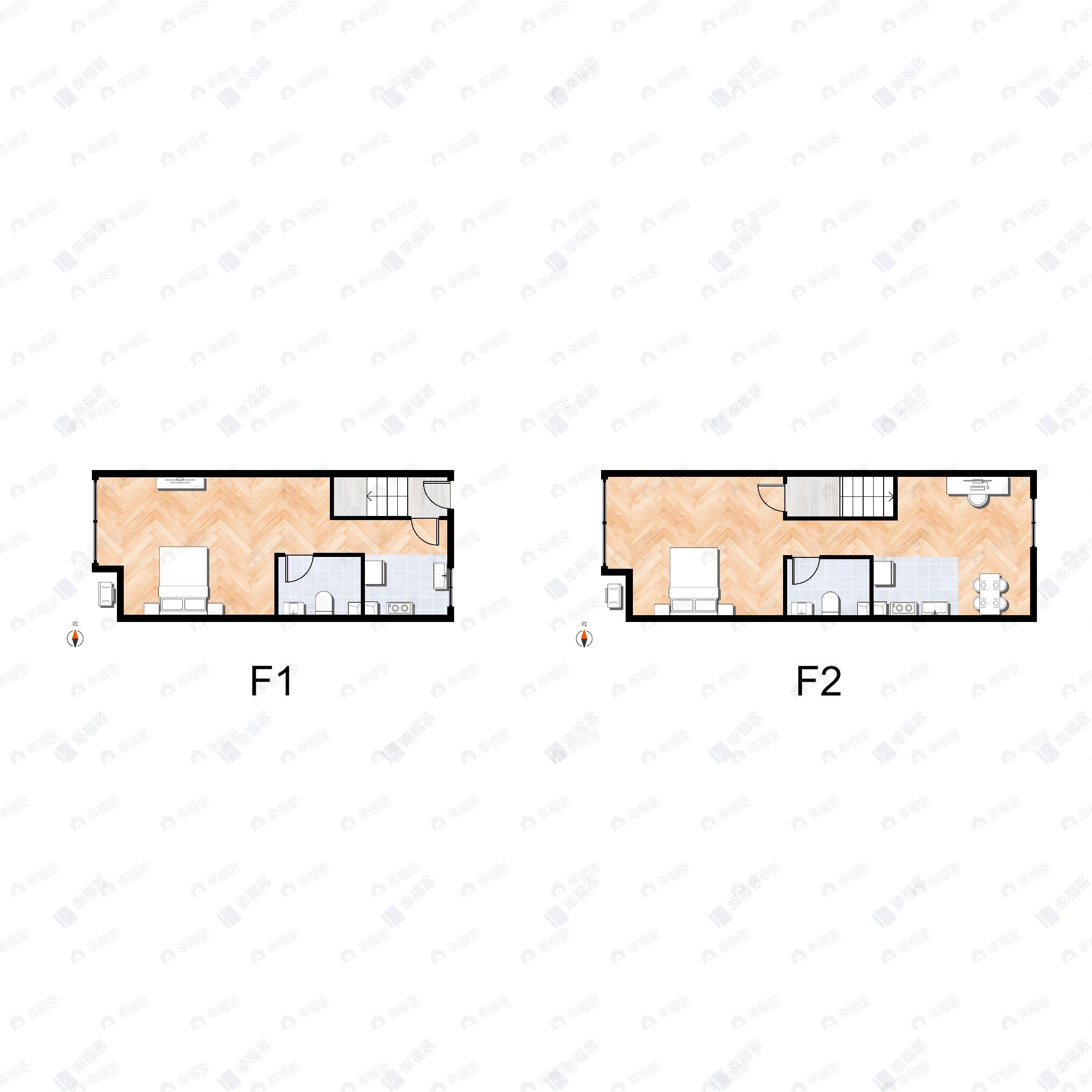 2室1厅2卫建面40平户型图