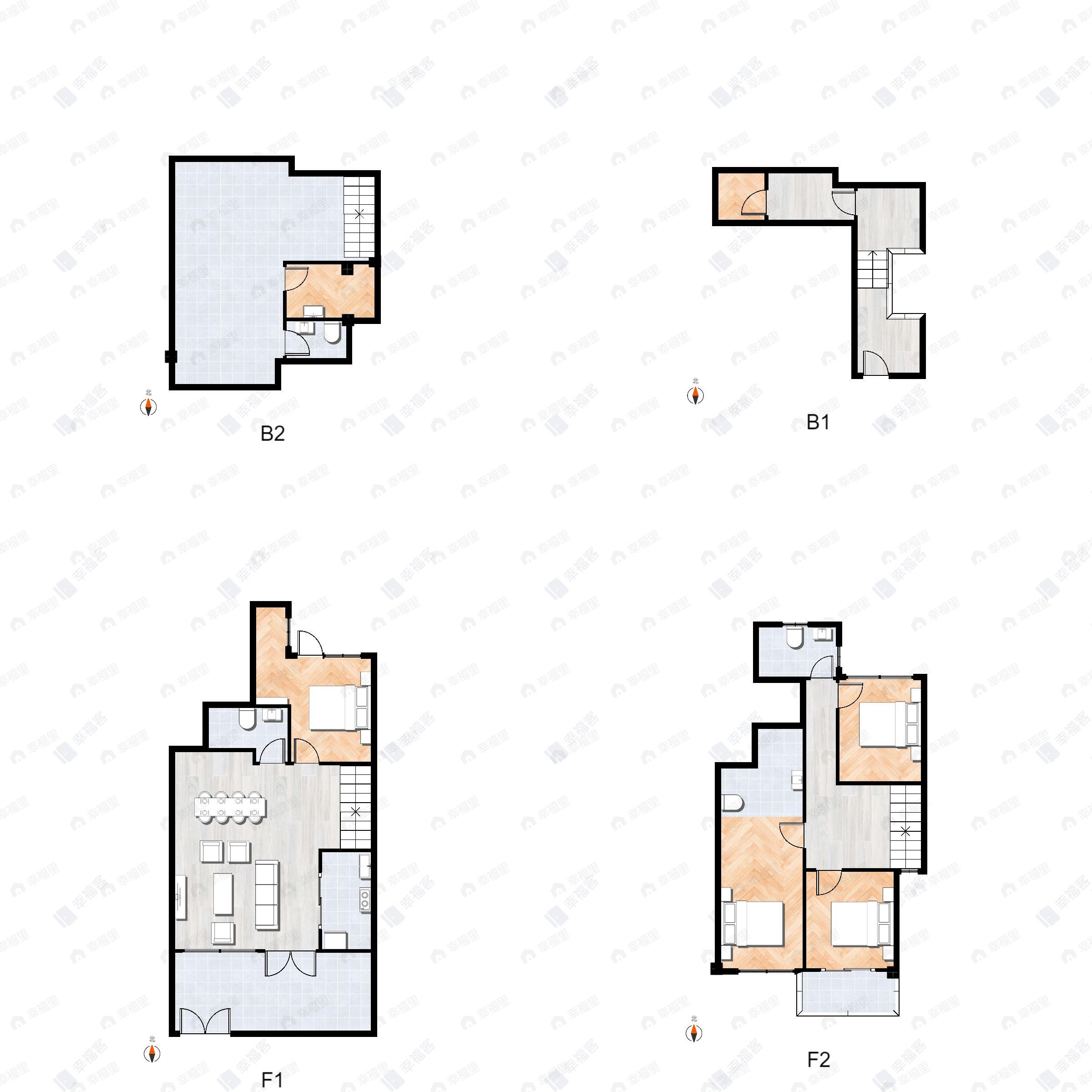 4室2厅3卫建面162m²南户型图