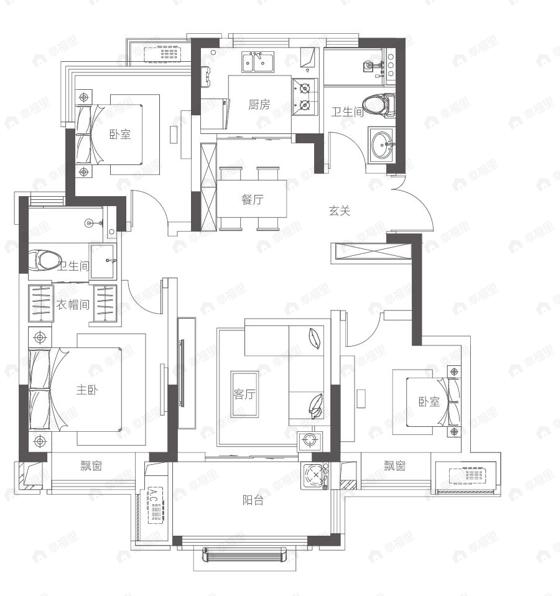 华地学府公园3室2厅2卫户型图