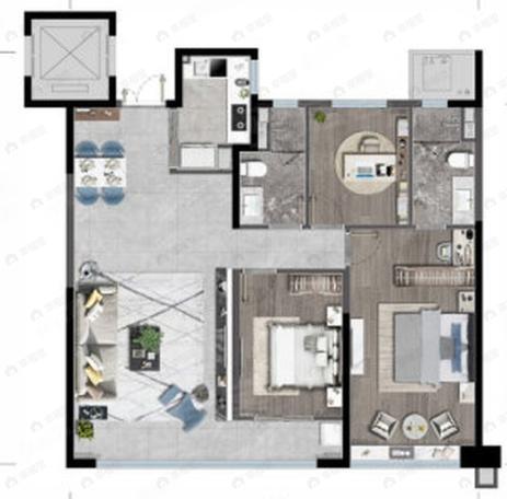 蓝光恒志芙蓉覌辰3室2厅2卫户型图