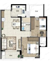 城市蓝湾2室2厅1卫户型图