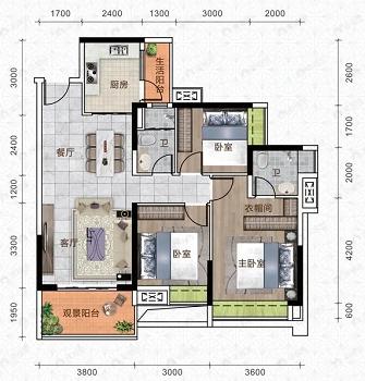 华源城3室2厅2卫户型图