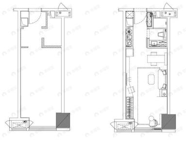 1室1厅1卫建面56m²南户型图