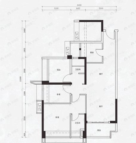 中山108君悦府2室2厅2卫户型图