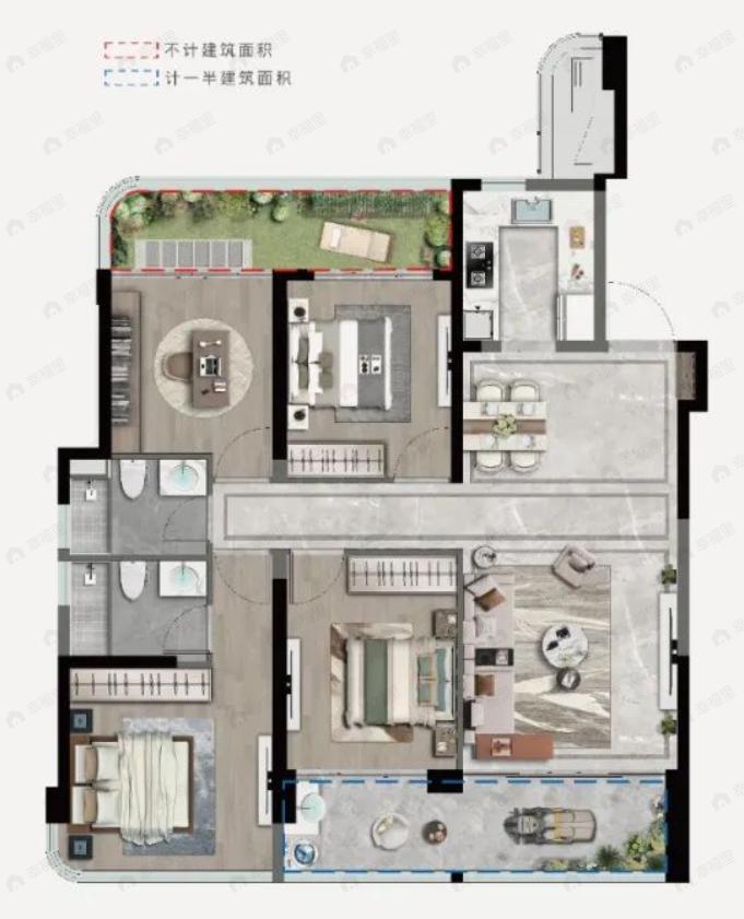 4室2厅2卫建面125平户型图