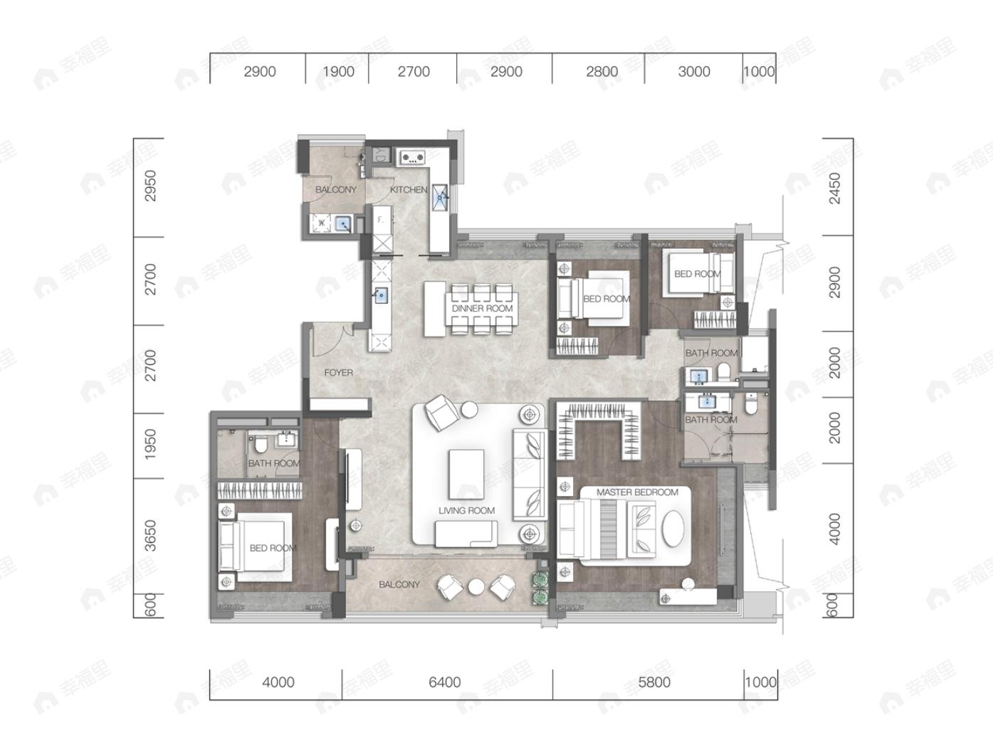 保利天汇4室2厅2卫户型图