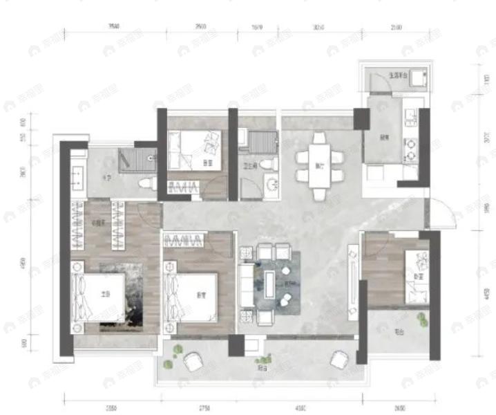 富基云珑府4室2厅2卫户型图