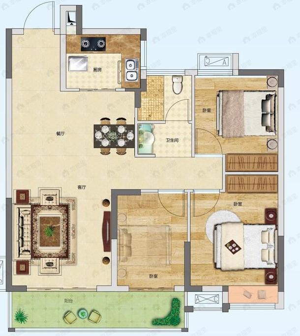 天纵御景湾3室2厅1卫户型图