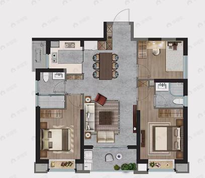 海晟大学府3室2厅2卫户型图