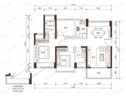 信义君御山居2室2厅2卫户型图
