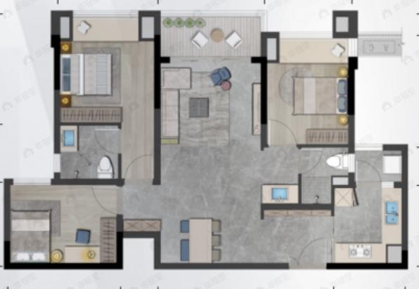 卓越天元3室2厅2卫户型图