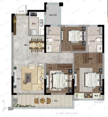 弘阳上坤西湖四季3室2厅2卫户型图
