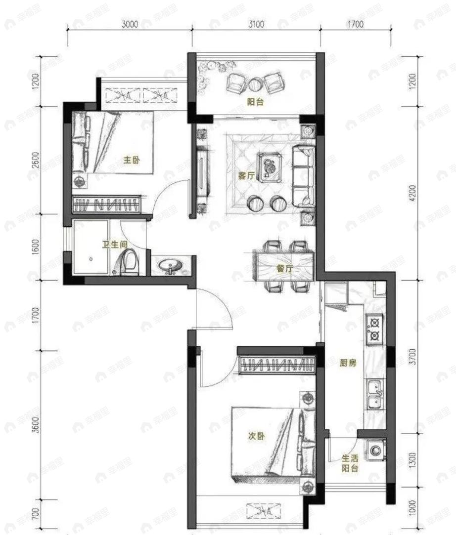 吉祥花园2室2厅1卫户型图