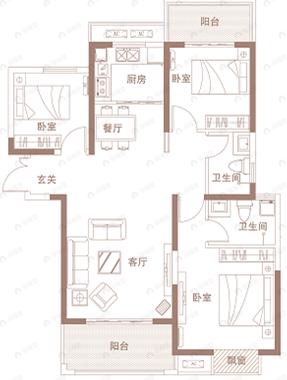 信合湖畔春天3室2厅2卫户型图