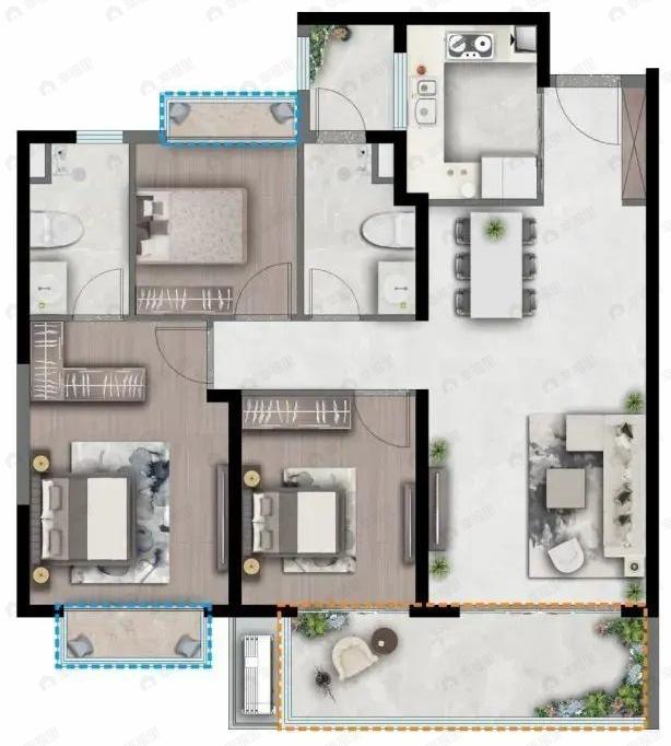 保利明玥半山3室2厅2卫户型图