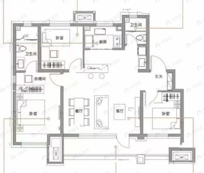 保利时代3室2厅2卫户型图