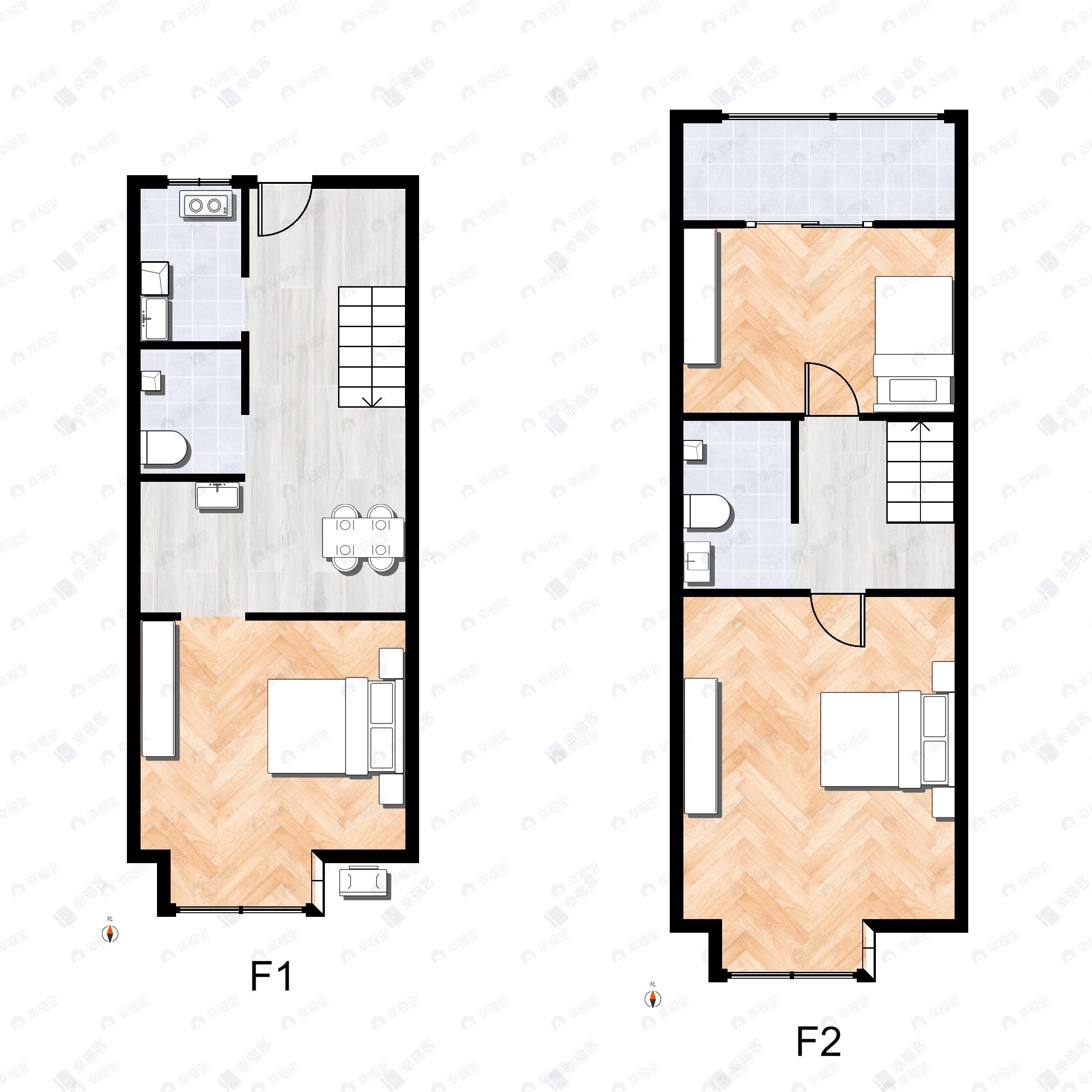 3室2厅2卫建面46平户型图