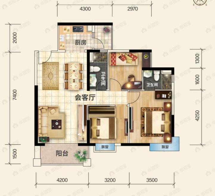 侨雅苑3室2厅2卫户型图