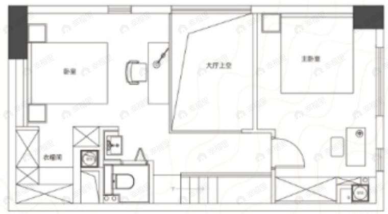 2室2厅2卫建面62平户型图