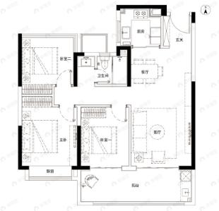 伟星玖樾台3室2厅1卫户型图