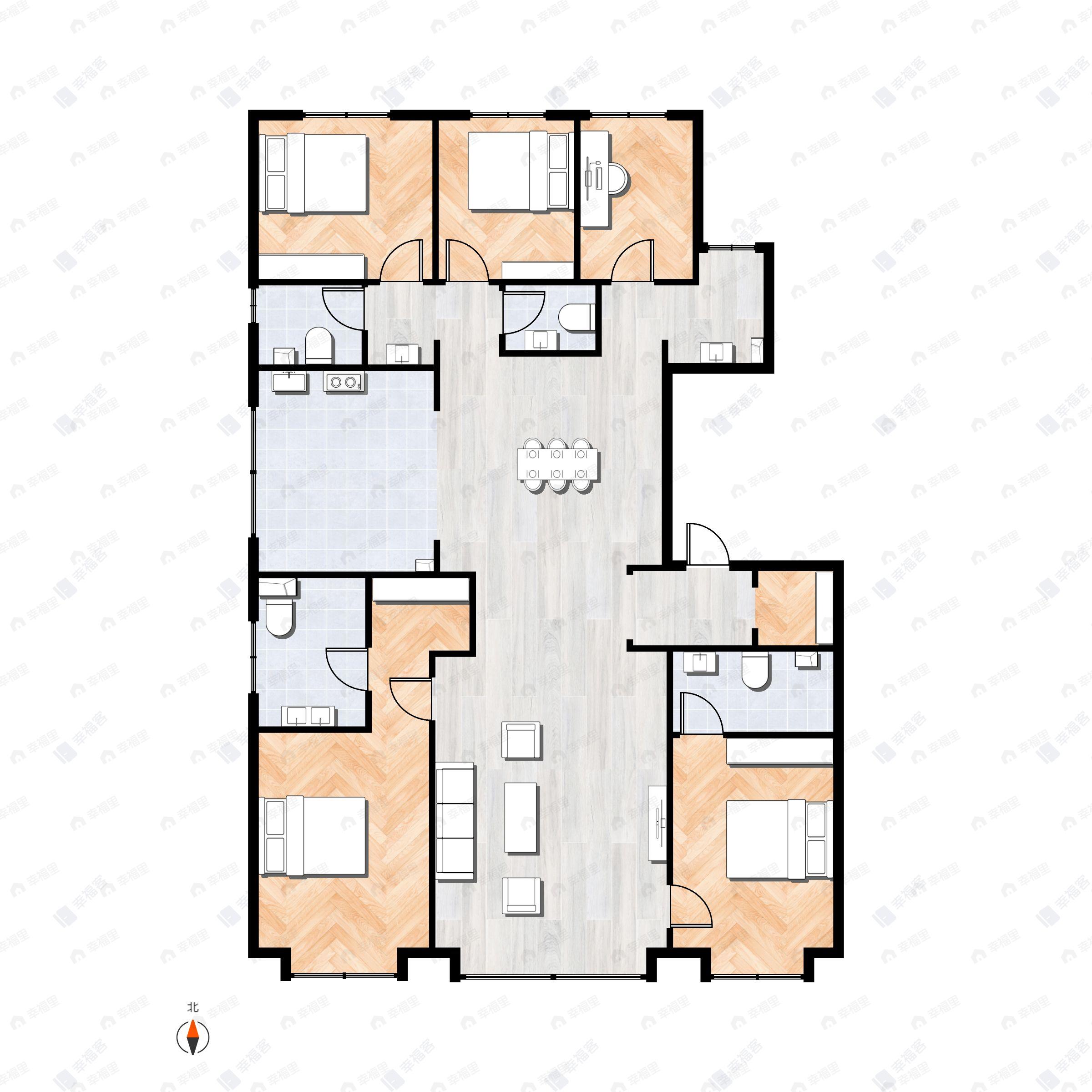 5室2厅3卫建面230平北|南户型图