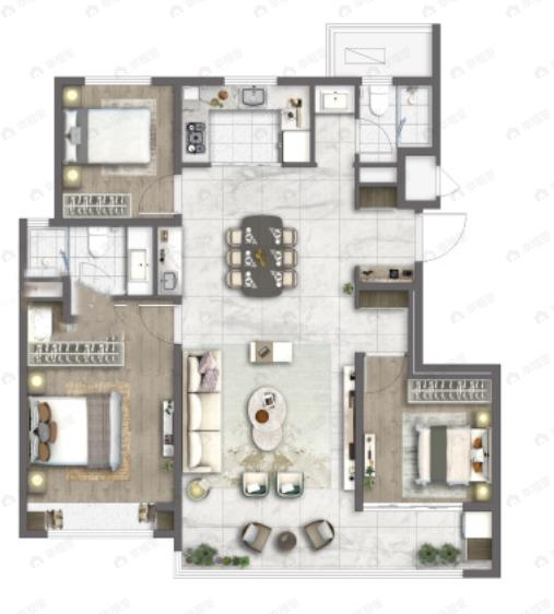 越秀麓端府3室2厅2卫户型图