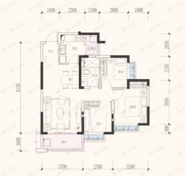 恒大御景3室2厅1卫户型图